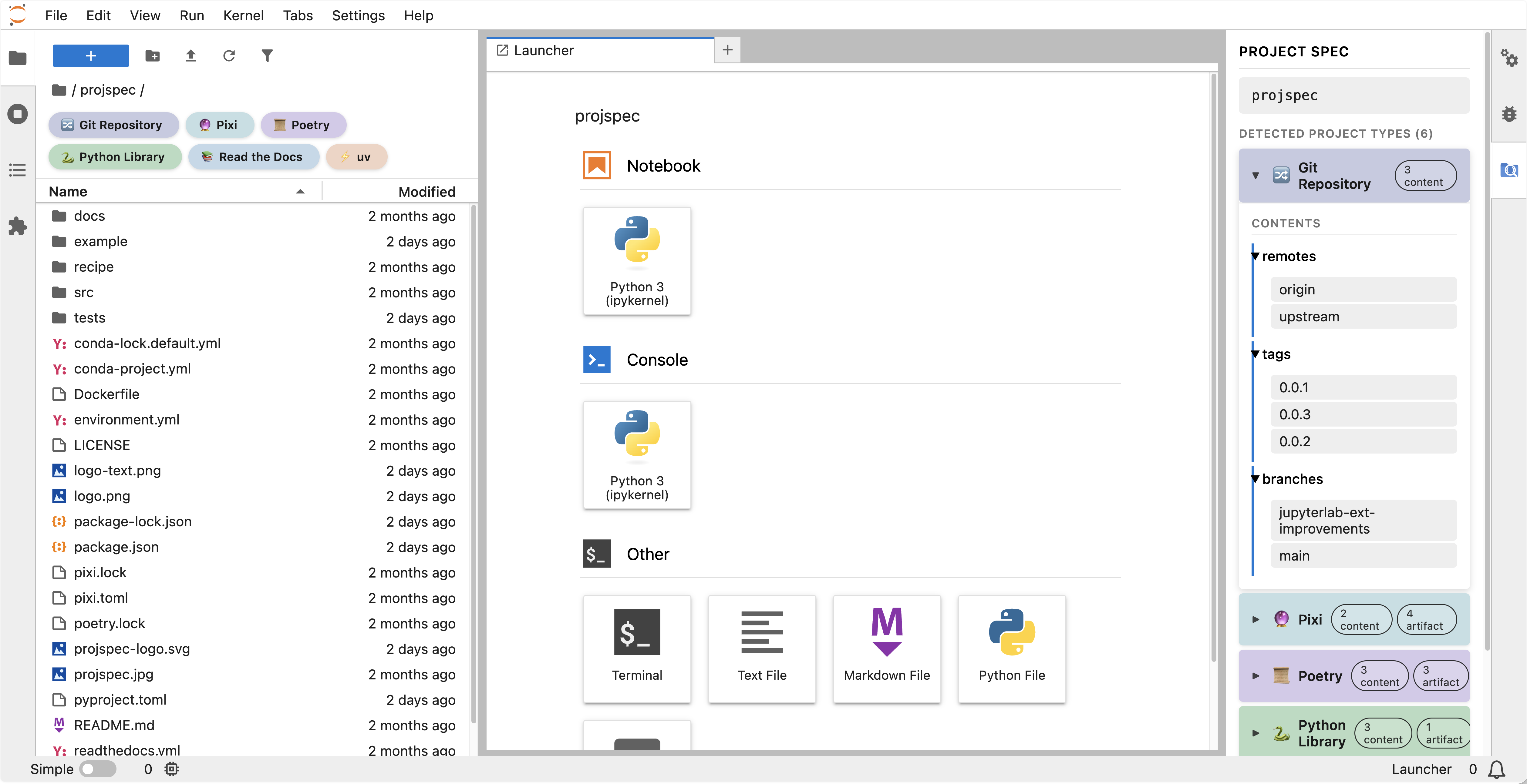 jupyter-projspec integrates to system filebrowser to show the project metadata