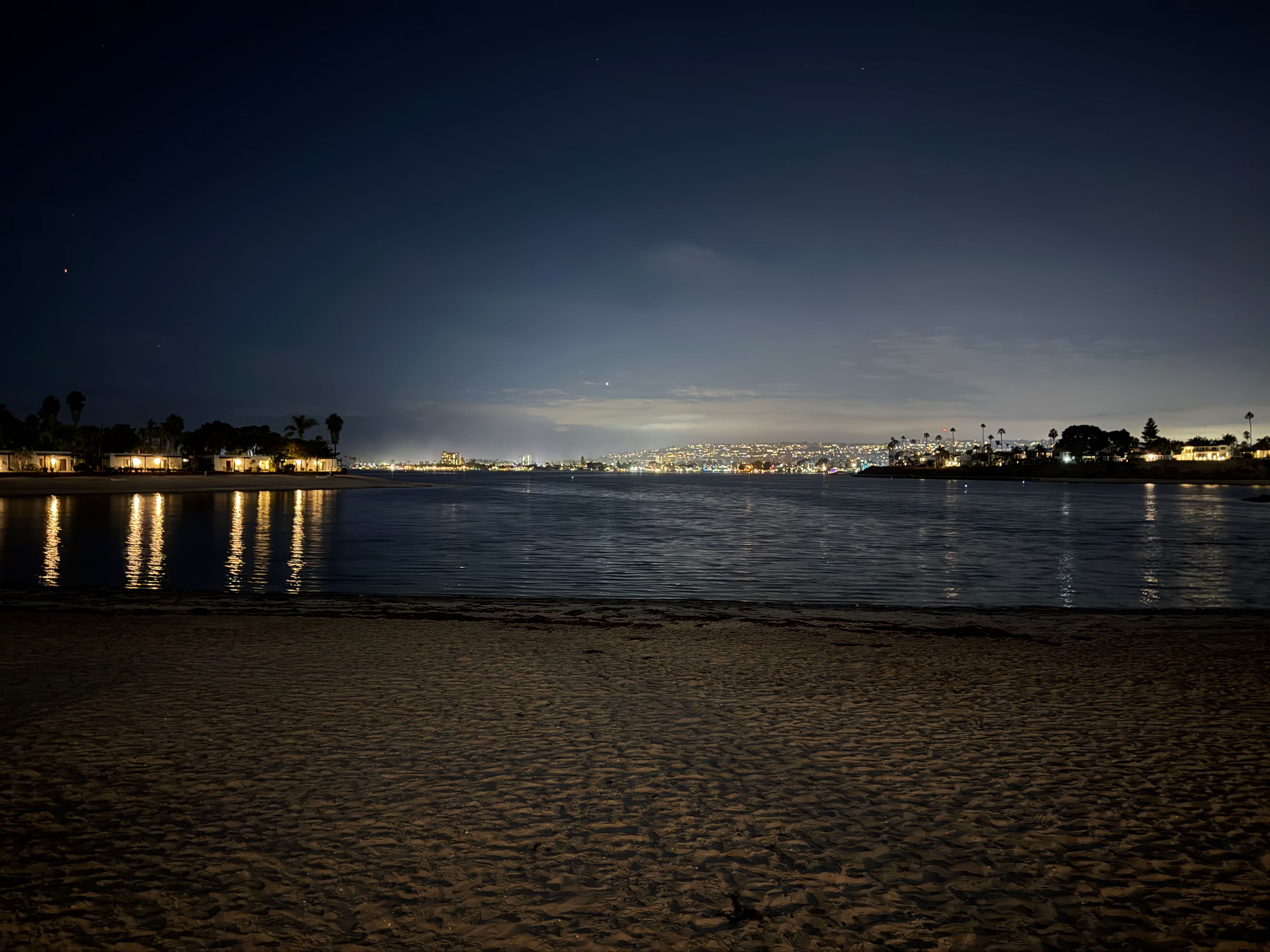 Paradise Point Resort beach at night